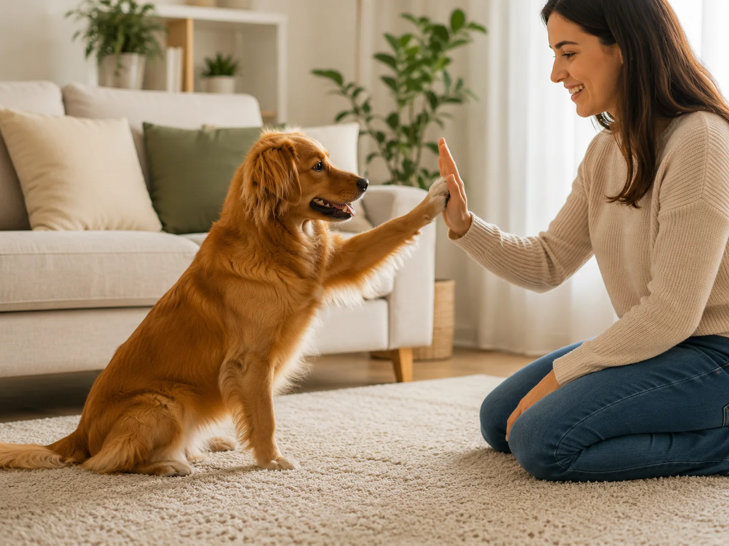 Tutor conduzindo uma atividade curta com o cão entre tarefas do dia.